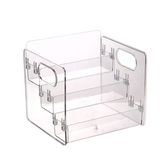 Clear Acrylic 3-Tier Stepped Storage Rack with Handles - Vanity Skincare Organizer, 24.5x21x20cm
