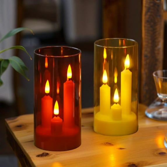 Clear Acrylic 3 Wick Flickering Flameless LED Candles Battery Operated Realistic Pillar Candles for Home Weddings Parties Decor