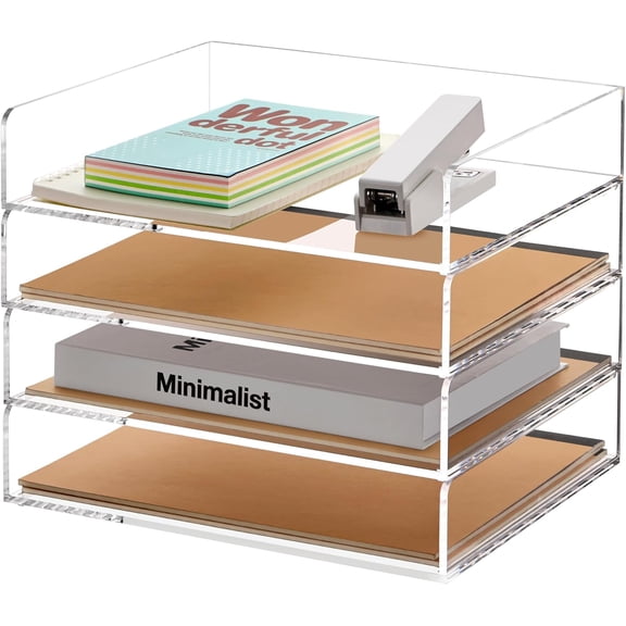 Clear Acrylic 4-Tier Stackable Letter Tray Desk Organizer for Letter A4 Horizontal File Sorting