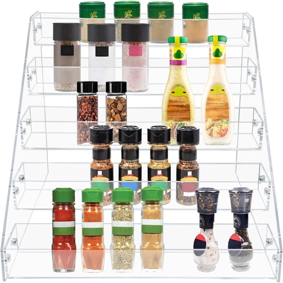 Clear Acrylic 5-Tiered Spice Rack & Seasoning Organizer for Countertop