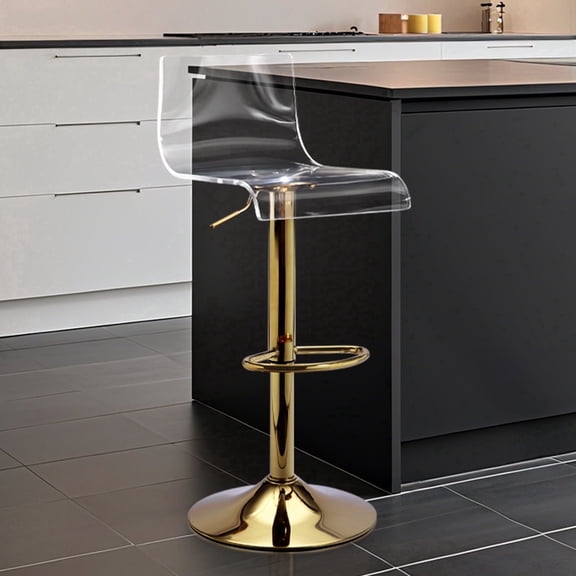 Clear Acrylic Bar Stool , 360° Swivel Height Adjustable Barstool with Mid Back Counter Height Stools with Backrest ( Gold )