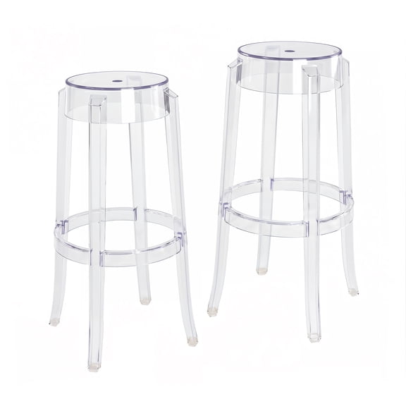 Clear Acrylic Bar Stools Set of 2, Modern Transparent Bar Height Stools, Stackable Ghost Chair Inspired Clear Plastic Bar Chairs for Home Bar, Kitchen Island, Dining Room, Restaurant, Caf
