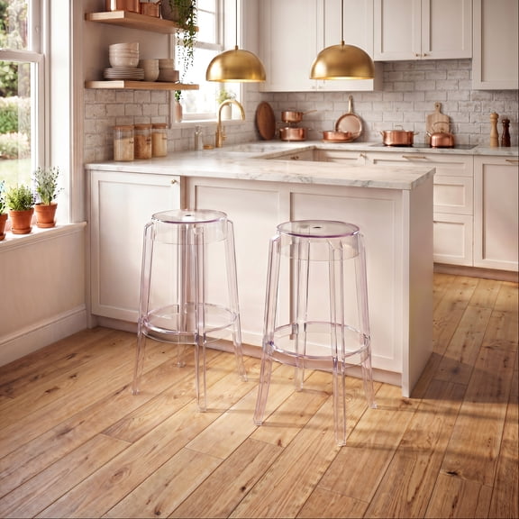 Clear Acrylic Bar Stools Set of 2 Stackable Ghost Bar Height Stools 330 lbs Capacity for Kitchen Island Home Bar