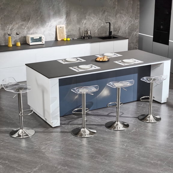 Lessmore Clear Acrylic 360° Swivel Bar Stool - Set of 4, Height Adjustable with Backrest, Silver Base