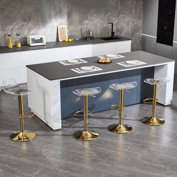 Lessmore Clear Acrylic 360 Swivel Bar Stool - Set of 4, Height Adjustable with Backrest, Gold Base