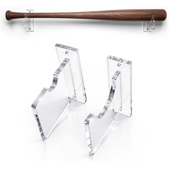 Clear Acrylic Baseball Bat Display Rack, Wall Mount Bat Holder for Mini to Full-Size Bats (18-34 in), 2-Piece Adjustable Bracket Set for Autographed Softball & Baseball Bat, Screws Included