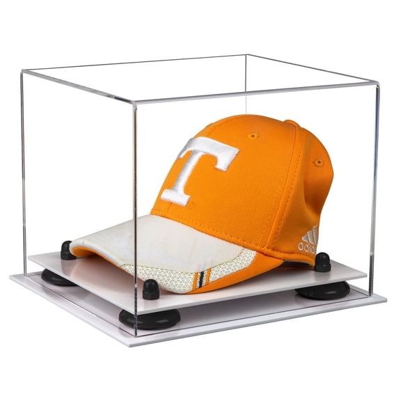 Clear Acrylic Baseball Hat or Cap Display Case with Black Risers and White Base (A006-BR)
