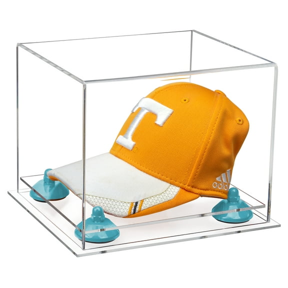 Clear Acrylic Baseball Hat or Cap Display Case with Blue Risers and Clear Base (A006-BLR)