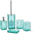 thumbnail image 1 of Clear Acrylic Bathroom Accessories Set - Rust-Free, Transparent Design - Includes Soap Dispenser, Toothbrush Holder, Cup, Soap Dish, and Toilet Brush 5-Piece (Teal Blue), 1 of 4