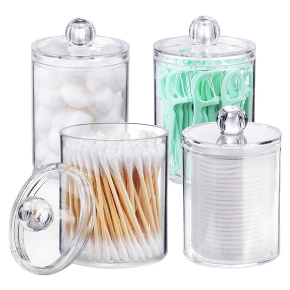 Clear Acrylic Bathroom Organizers Jars Vanity Storage Jars For Cotton Swabs Makeup Supplies And Small Essential Storage
