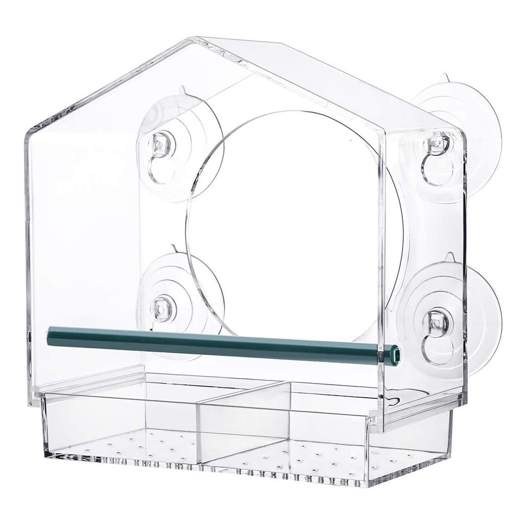 Clear Acrylic Bird Feeder Window Mount Strong Suction Cup Food Tray Outdoor Bird Feeder for Finch Cardinal Blue-bird