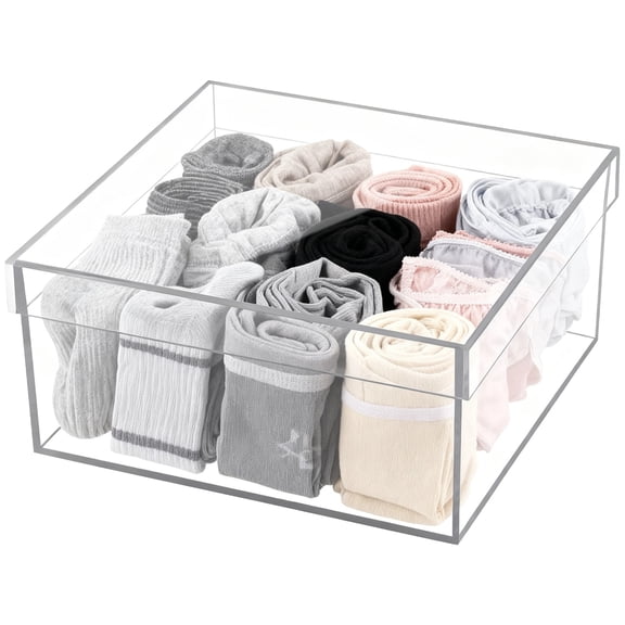 Clear Acrylic Box with Lid, 8.1 x 8.1 x 3.9 in Acrylic Cube Storage Container, Large Acrylic Storage Box for Displaying Collectibles, Gifts, Roses
