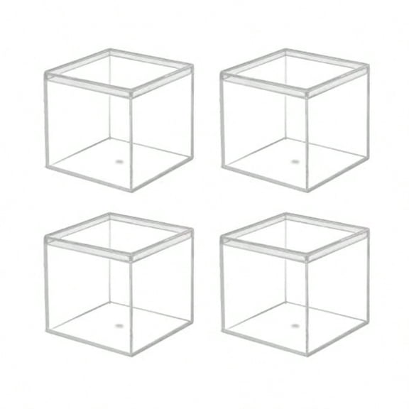 Clear Acrylic Boxes Small Plastic Square Cube 4 Pack Small Plastic Storage Box with Lid 2.2x2.2x2.2 Inch/55x55x55mm Square Clear Containers Box for Candy Pill and Tiny Jewelry