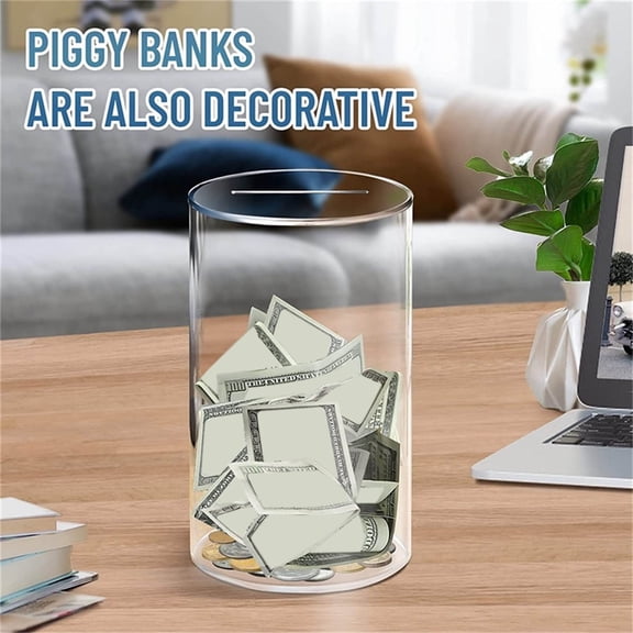 Clear Acrylic Break-to-Open Money Bank,Transparent Coin Jar with Number Stickers,Unopenable Design for Saving