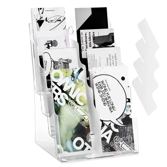 Clear Acrylic Brochure Holder 8.5x11 inch,4-Tier Display Stand for Office or Exhibition,Removable Divider Included