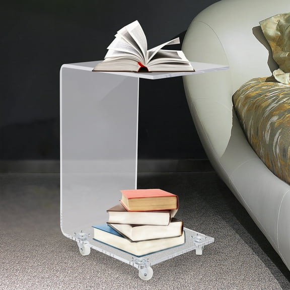 Clear Acrylic C-Shape Sofa Side Table Tea End Table Transparent Coffee Desk USA For Bedrooms, Dining Rooms, Restaurants, Bars