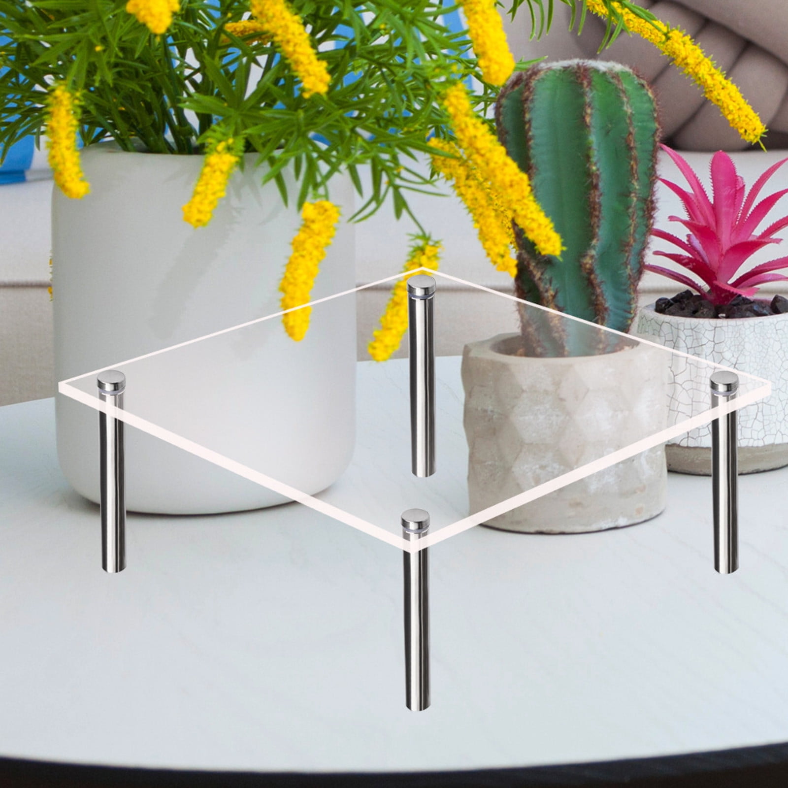 Clear Acrylic Cake Display Stand Square Metal Support Shelf Small