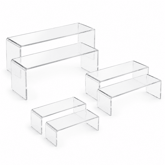 Acrylic Display Case Risers 6 Pcs Clear Rectangular Display Shelf for Cupcake Stand, Collectibles Display and Retail Showcase