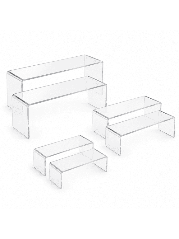 Acrylic Display Case Risers 6 Pcs Clear Rectangular Display Shelf for Cupcake Stand, Collectibles Display and Retail Showcase