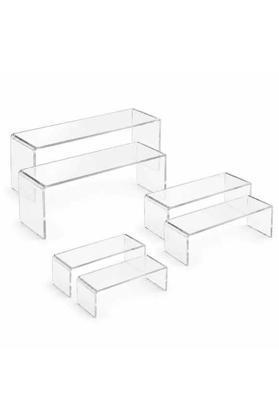 Acrylic Display Case Risers 6 Pcs Clear Rectangular Display Shelf for Cupcake Stand, Collectibles Display and Retail Showcase