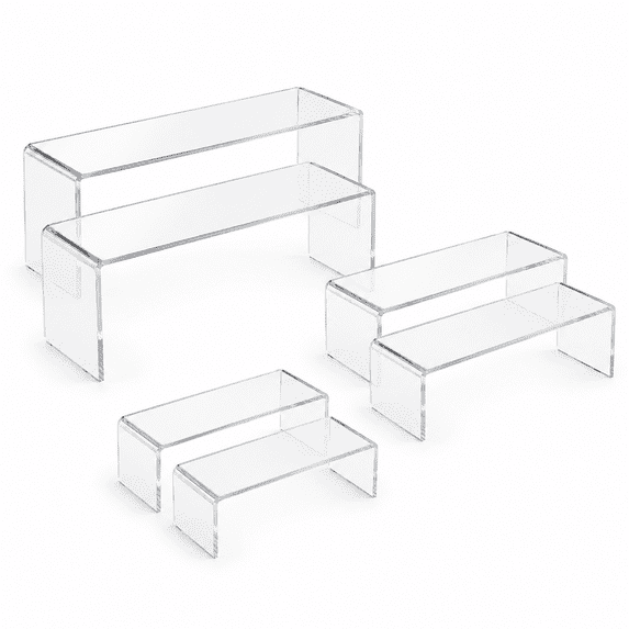 Acrylic Display Case Risers 6 Pcs Clear Rectangular Display Shelf for Cupcake Stand, Collectibles Display and Retail Showcase