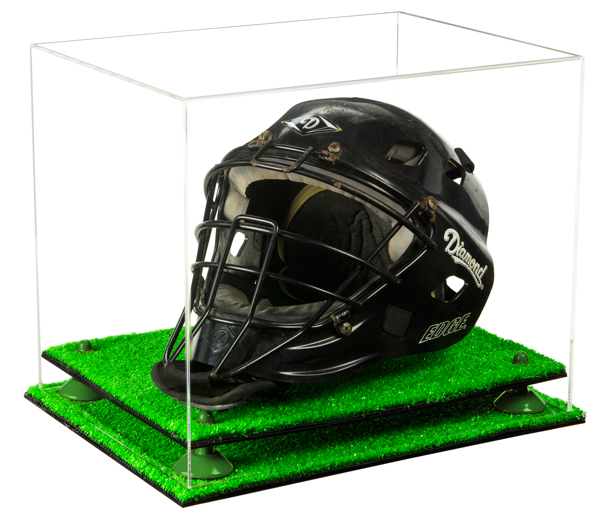 Clear Acrylic Catchers Helmet Display Case with Green Risers and Turf ...