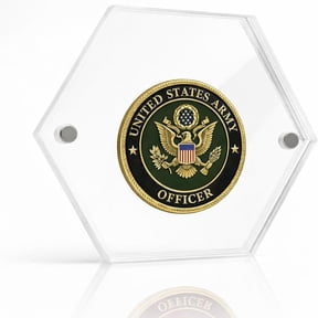 Clear Acrylic Challenge Coin Display Case  Magnetic Hexagon Capsule Fits 2 Military, Police, Firefighter & Collector Coins  Scratch-Resistant Desktop Stand