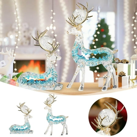 Clear Acrylic Christmas Reindeer Figurine 11 Inch, Glass-Look 3D Deer Family Set for Holiday Table, Shelf Decor and Seasonal Home Gifts