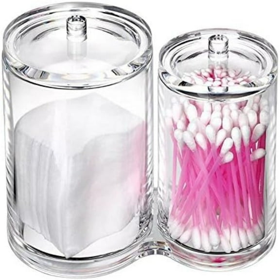 Clear Acrylic Cotton Swab Holder Preminm Quality Round Container Cotton Pad Organize Case for Make Up Brush Clear Apothecary Jar