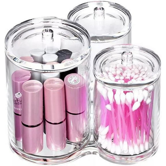 Clear Acrylic Cotton Swab Holder Preminm Quality Round Container Cotton Pad Q-tip Organize Case for Make Up Brush Clear Apothecary Jar
