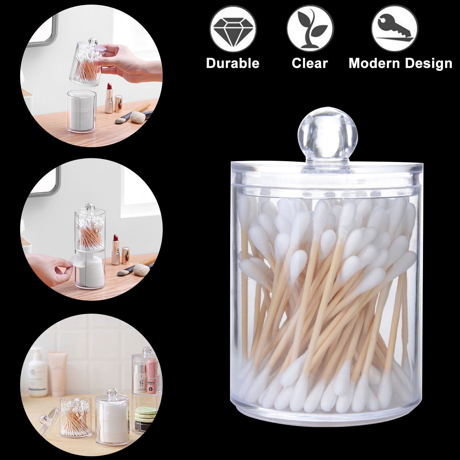 Clear Acrylic Cotton Swab Storage Holder Box Cosmetic Organizer Makeup ...
