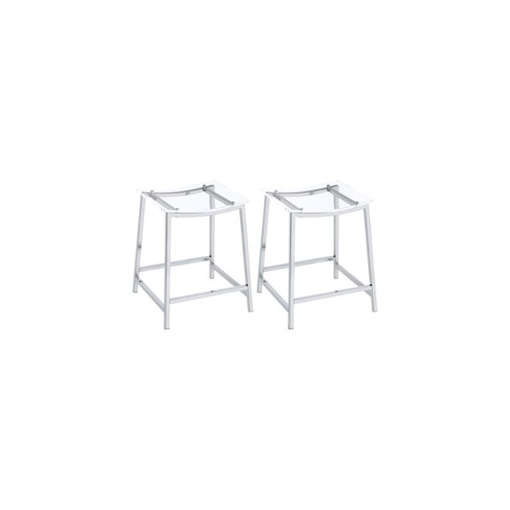 Clear Acrylic Counter Height Stools - Modern Bar Stools with Chrome Frame - Set of 2