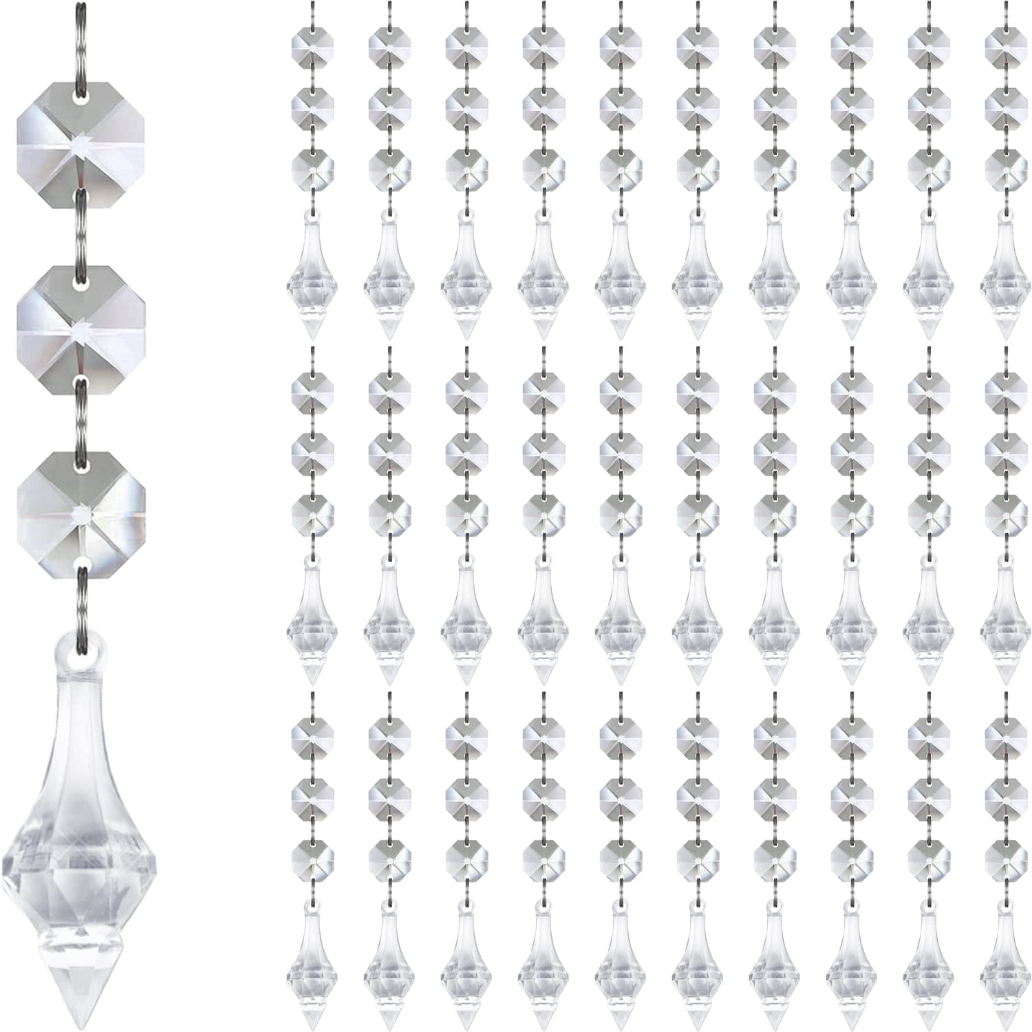 Clear Acrylic Crystal Bead Garland, Octagonal & Diamond Pointed Faceted ...