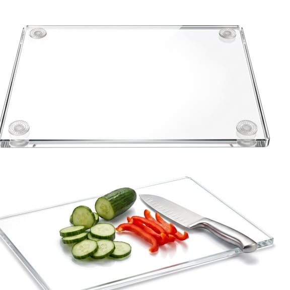Renyuanyuan Clear Acrylic Cutting Board, with Counter Lip, Non-Slip Base, Thicker, Glass-like Finish, for Bread, Meat, Veggies