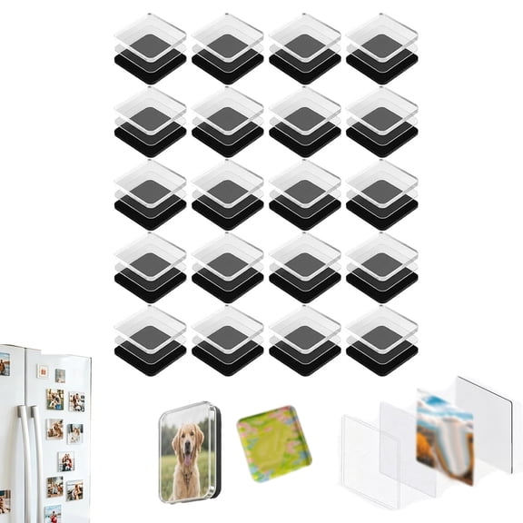 Clear Acrylic DIY Fridge Magnet Set with Adhesive Backing, 3D Effect Magnetic Photo Transparent Frame for Office Decor, Homemade Photo Magnet Craft Kit for Kitchen Office Cabinets (20 Pack)