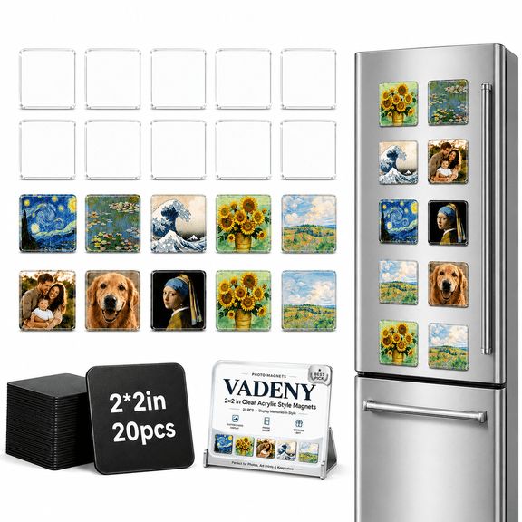 Clear Acrylic DIY Fridge Magnet Set with Adhesive Backing,Magnetic Photo Frames,Refrigerator Magnets,Custom Picture Craft Kit, Square Photo Frame Pack for Kitchen Office Classroom Decor