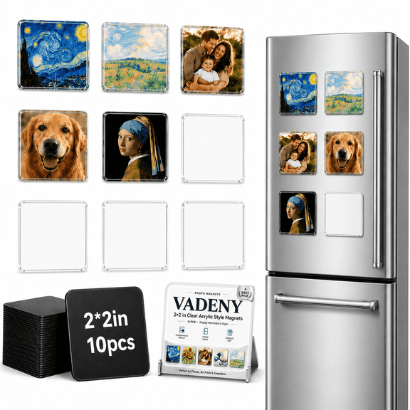 Clear Acrylic Diy Fridge Magnet Set with Adhesive Backing,Magnetic Photo Frames,Refrigerator Magnets,Custom Picture Craft Kit, Square Photo Frame Pack for Kitchen Office Classroom Decor 10Pack