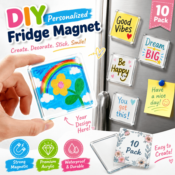 Clear Acrylic DIY Fridge Magnets 2"x2"x0.16" Clear Acrylic DIY Fridge Magnets Set with Adhesive Backing – Square Magnetic Photo Frames