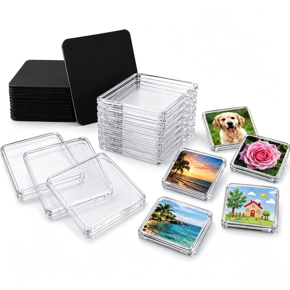 Clear Acrylic DIY Fridge Magnets Kit, 20 Pcs 2 in Square Photo Magnet Making Set with Adhesive Backing