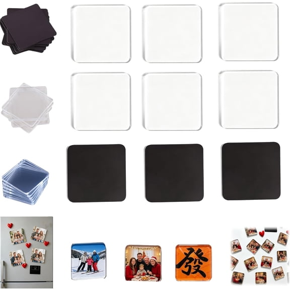 Clear Acrylic DIY Fridge Magnets Set, 10 Pcs Adhesive Backing Magnetic Photo Frames, Square DIY Magnets for Fridge Lockers Whiteboards