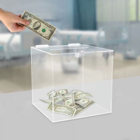 Clear Acrylic Deluxe Donation Box Tip Jar Ballot Suggestion & 2 Keys 12*12*12"