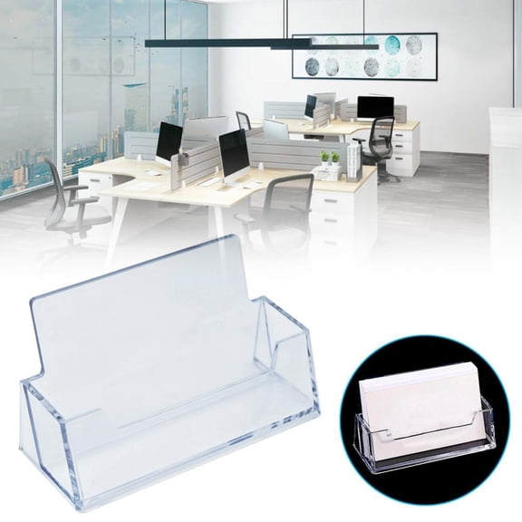 Clear Acrylic Desk Card Holder Display Stand, 1-Pack Plastic Business Card Shelf, Compact Office Table Countertop Organizer