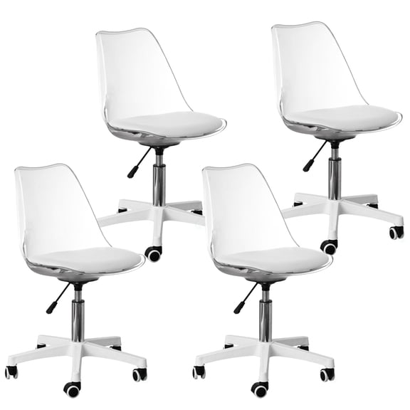 Clear Acrylic Desk Chair - Armless Office Chair, Height Adjustable, Rolling Chair - Modern Ghost Chair, Perfect for Home Office or Vanity with Swivel Function, Set of 4