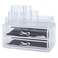 thumbnail image 1 of Clear Acrylic Desk Makeup Organizer Cosmetics Lipstick Nail Brush Bottles Holder Jewelry Box Case Display Stand With 2 Drawers, 1 of 8