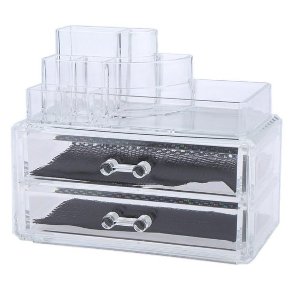 Clear Acrylic Desk Makeup Organizer Cosmetics Lipstick Nail Brush Bottles Holder Jewelry Box Case Display Stand With 2 Drawers