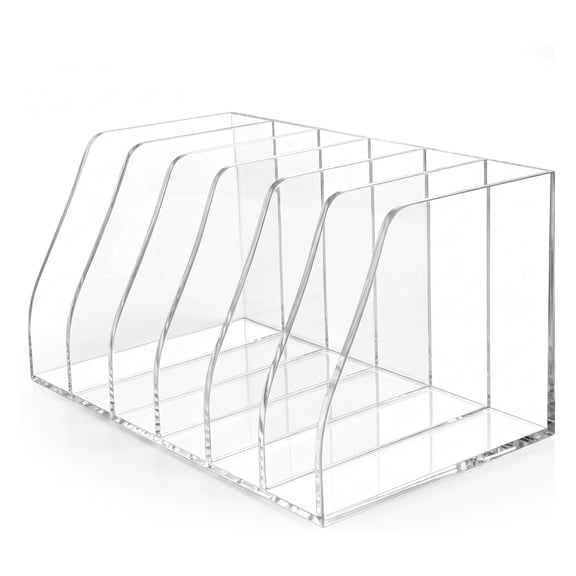 Clear Acrylic Desktop Book & Magazine Organizer Stand 4/6 Slot, Office File Holder Space-Saving Document Rack for Folders Notebooks Mail – Clear