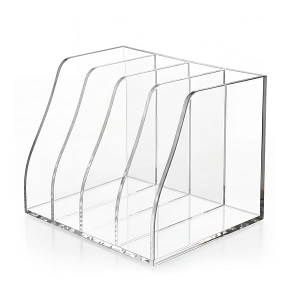 Clear Acrylic Desktop Magazine File Organizer, Modular Magnetic File Holder with 4 Compartments, Desk Organizer for Magazines, Books, Folders and Office Supplies