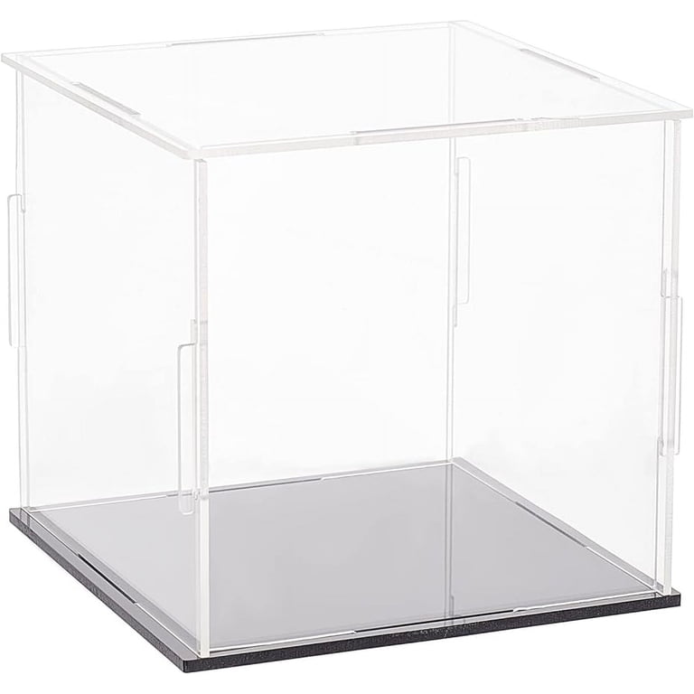 Clear Acrylic Display Case with Black Base 4x4x4 Inch Cube Clear