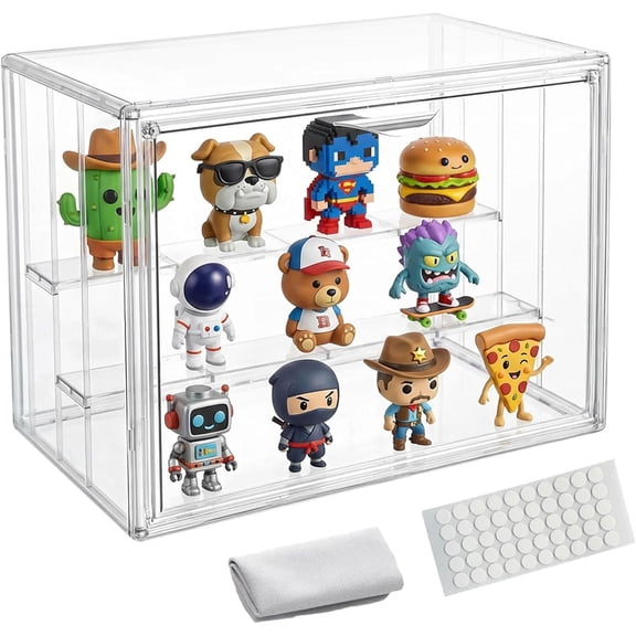Clear Acrylic Display Case for Figures, 3 Layer Adjustable Boxes Display, Stackable Collectibles, Action Figure Shoe, Bread, Cosmetic, Handbag, 1 Pack
