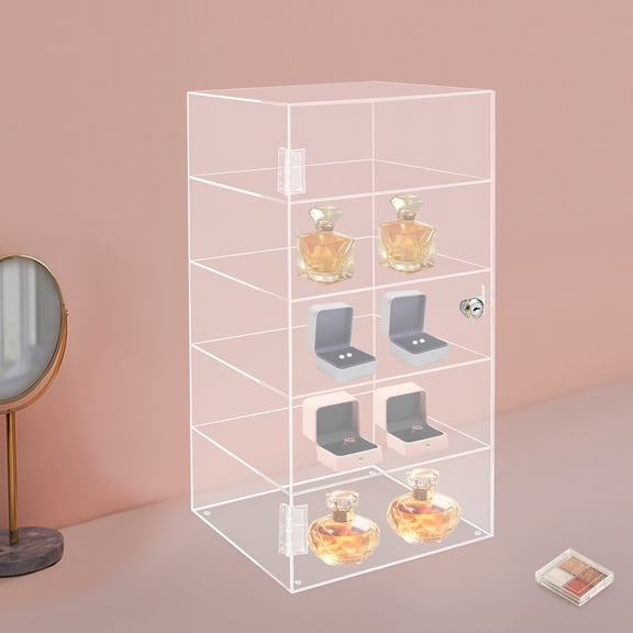 Clear Acrylic Display Case with Lock, 5-Tier Large Storage Box, 33.07lbs Load Capacity Thick Acrylic Display Shelf for Collectibles, Clear Showcase with Metal Lock & 2 Keys